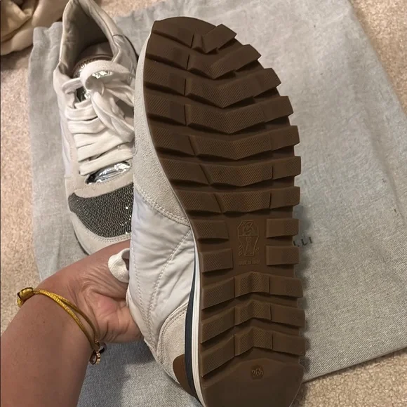 Brunello Cucinelli White and Black Sneakers with Vintage Style - Picture 4 of 10